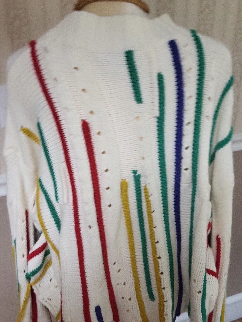 DAVI & DANI Cream Fringe Crewneck Sweater with Multicolor Stripes, Large - Picture 11 of 12